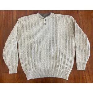 VTG Men Shenandoah USA henley chunky knit wool pullover sweater, L